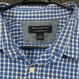 Banana Republic Shirt Mens XL Blue Plaid Regular Fit Button Up Preppy‎ Casual